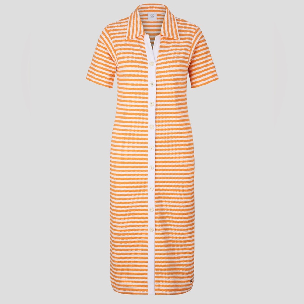 NEW Bogner ANN Orange White Stripe S/S Midi Knit Dress Size EU 40 US 10